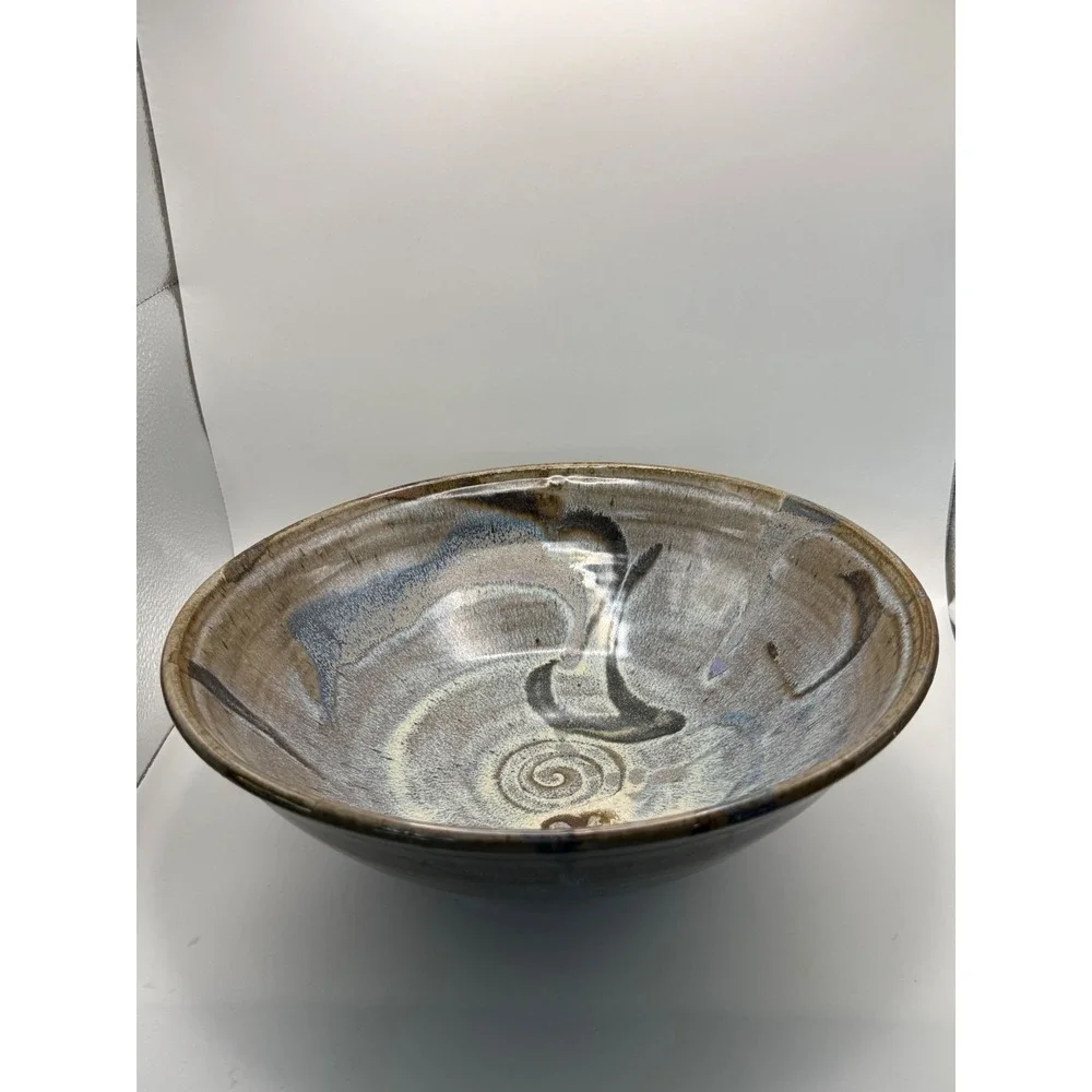 Vtg Studio Pottery Hand Thrown Glazed Ceramic Serving Bowl Signed Artisan B‎
